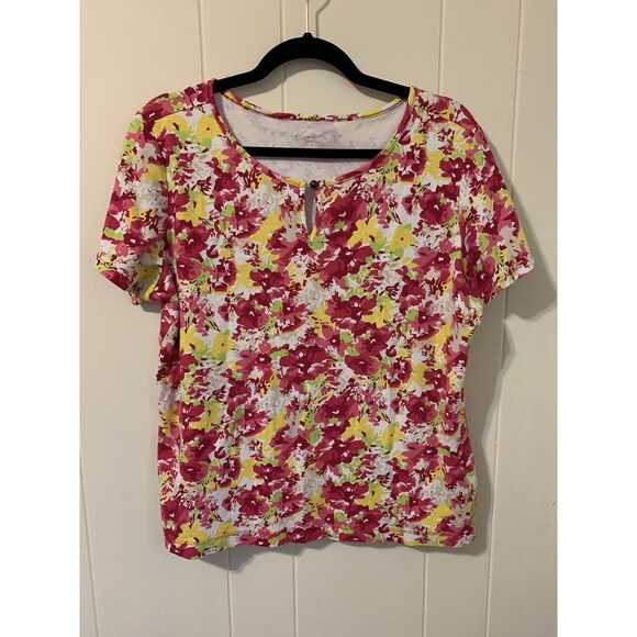 Kim Rogers Top Womens Size XL Short Sleeve Pullover Soft Floral 100% Cotton - Picture 1 of 6
